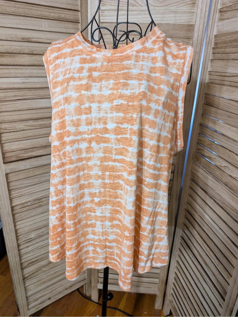 ATHLETA WOMEN'S WARM SUNSET TIE-DYE STRIPED SLEEVELESS BREEZY TOP TANK Sz 1X